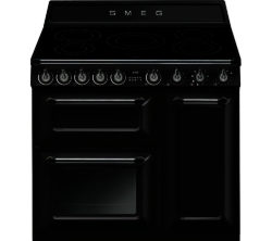 SMEG  Victoria TR93IBL 90 cm Electric Induction Range Cooker - Black & Stainless Steel